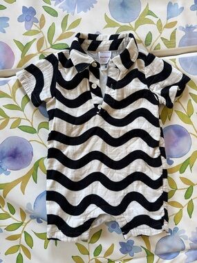 3/$25 Black & White Wave Polo Romper - Kids Shirt & Top